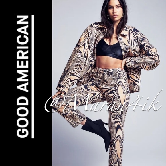 Good American Good Classic Print High Waist
Ankle Crop Jeans Natural Swirl 24 - Picture 3 of 16